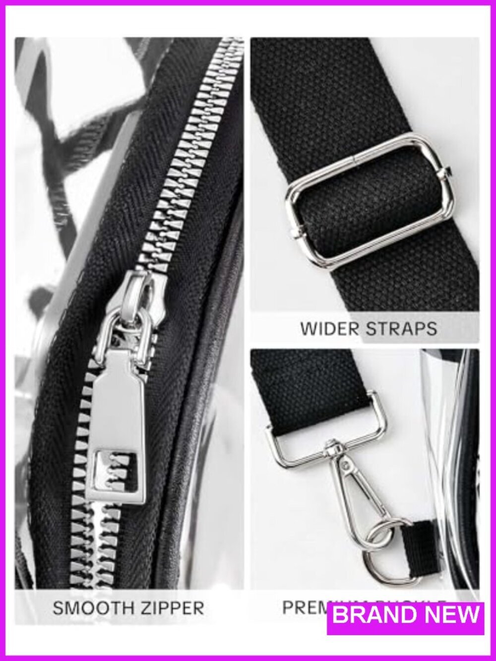 Clear Sling Bag for Stadium Events Crossbody Purse PVC Widen Adjustable Strap - Picture 5 of 6